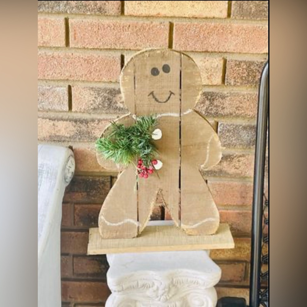 *Rustic Wood Gingerbread Man on Base, 16” - Picture 10 of 10